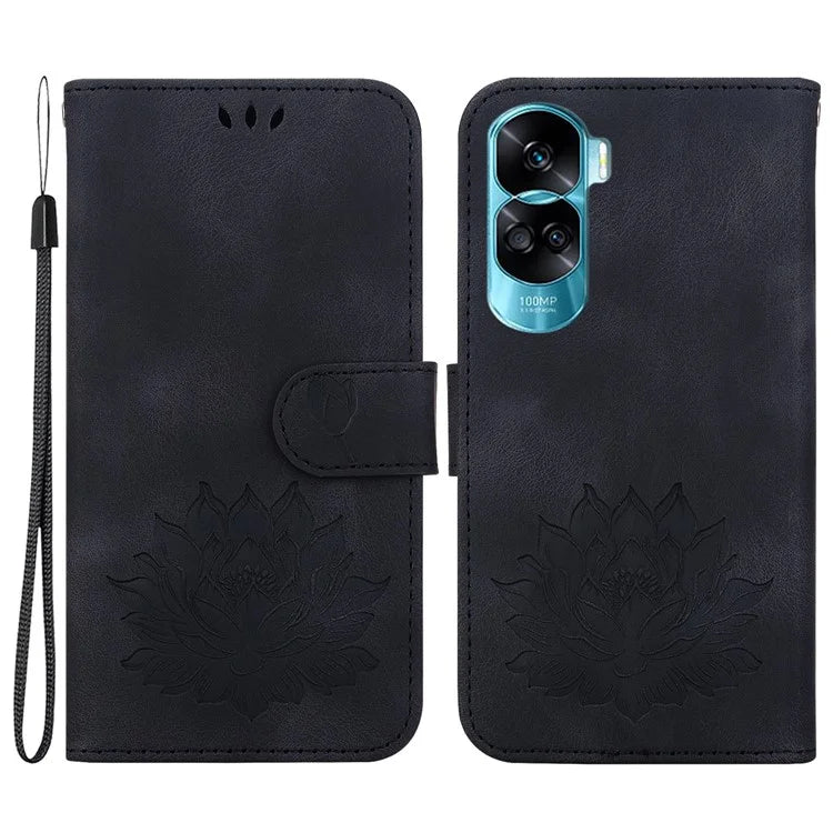 For Honor 90 Lite 5G Case Lotus Pattern Wallet Stand Leather Phone Cover