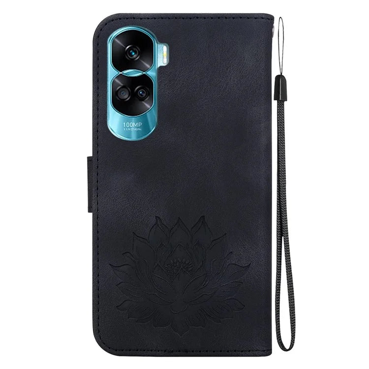 For Honor 90 Lite 5G Case Lotus Pattern Wallet Stand Leather Phone Cover