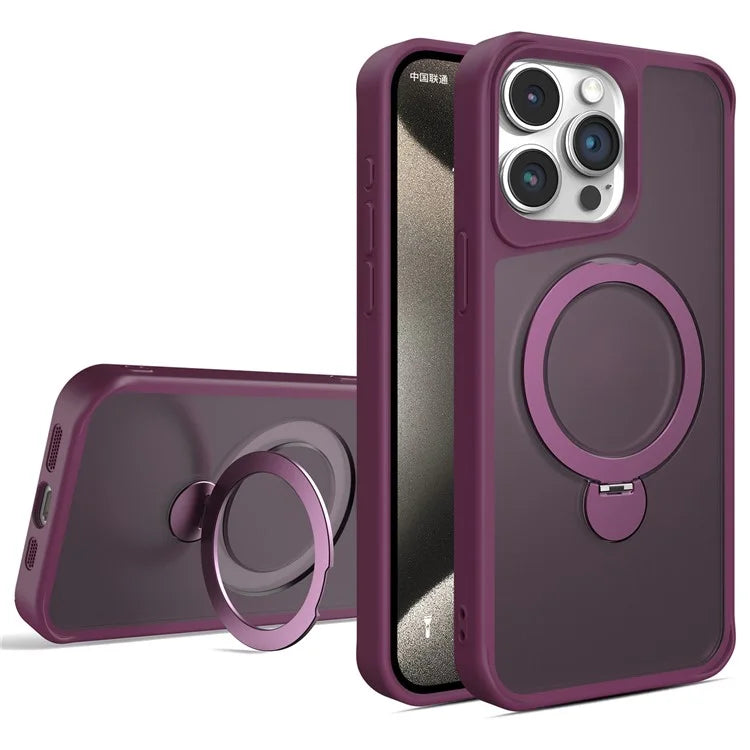 For iPhone 14 Pro Max Magnetic Case PC+TPU Ring Kickstand Phone Cover