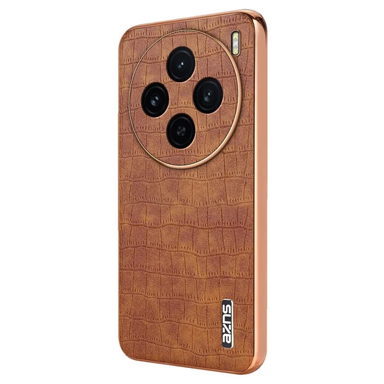 AZNS For vivo X100 5G Case Leather+TPU Electroplating Phone Cover Crocodile Texture