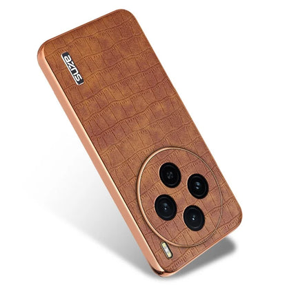 AZNS For vivo X100 5G Case Leather+TPU Electroplating Phone Cover Crocodile Texture