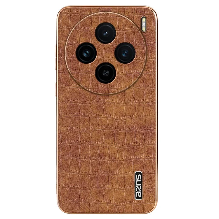 AZNS For vivo X100 5G Case Leather+TPU Electroplating Phone Cover Crocodile Texture
