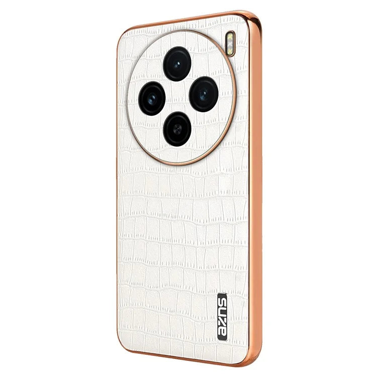 AZNS For vivo X100 5G Case Leather+TPU Electroplating Phone Cover Crocodile Texture