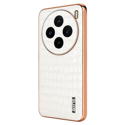 AZNS For vivo X100 5G Case Leather+TPU Electroplating Phone Cover Crocodile Texture