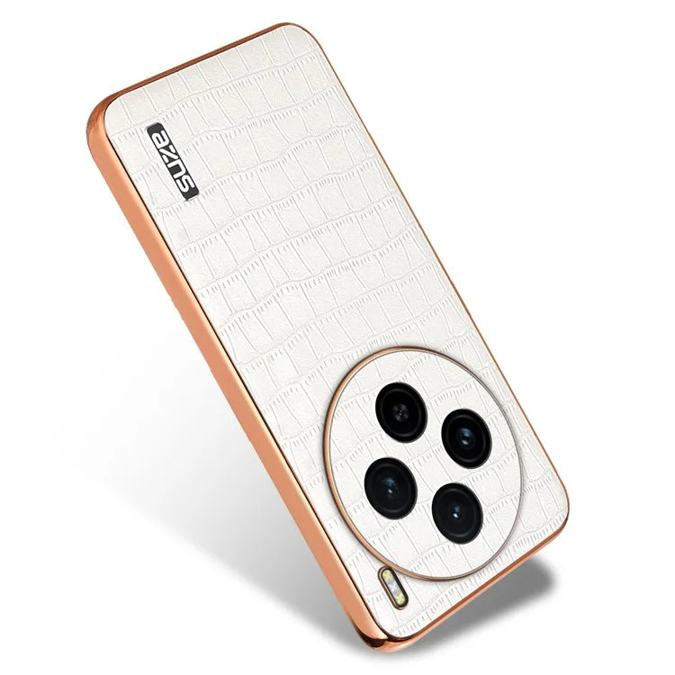 AZNS For vivo X100 5G Case Leather+TPU Electroplating Phone Cover Crocodile Texture