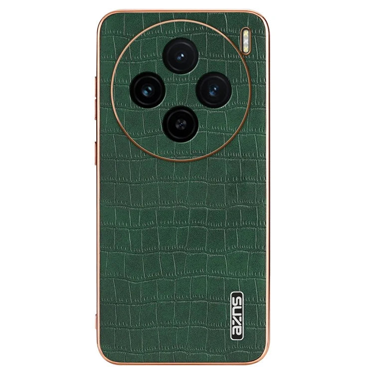 AZNS For vivo X100 5G Case Leather+TPU Electroplating Phone Cover Crocodile Texture