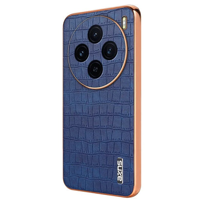 AZNS For vivo X100 5G Case Leather+TPU Electroplating Phone Cover Crocodile Texture