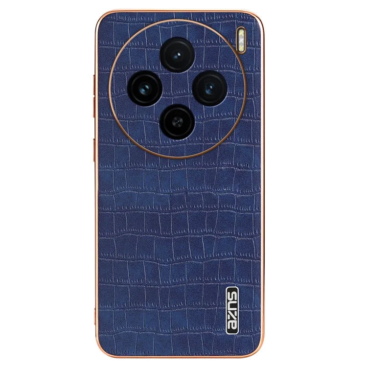 AZNS For vivo X100 5G Case Leather+TPU Electroplating Phone Cover Crocodile Texture