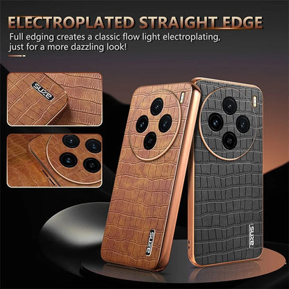 AZNS For vivo X100 5G Case Leather+TPU Electroplating Phone Cover Crocodile Texture