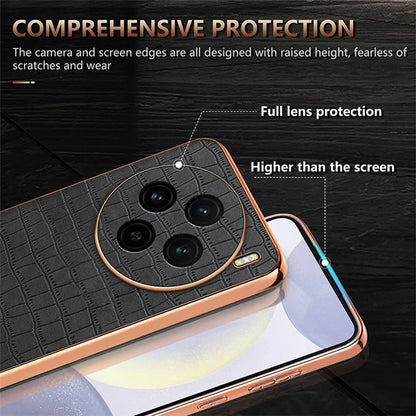 AZNS For vivo X100 5G Case Leather+TPU Electroplating Phone Cover Crocodile Texture