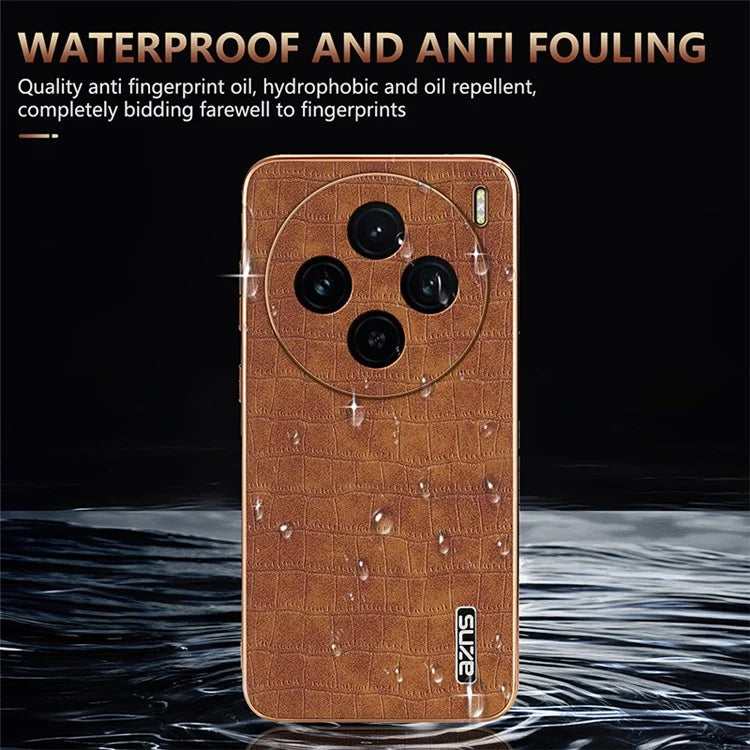 AZNS For vivo X100 5G Case Leather+TPU Electroplating Phone Cover Crocodile Texture