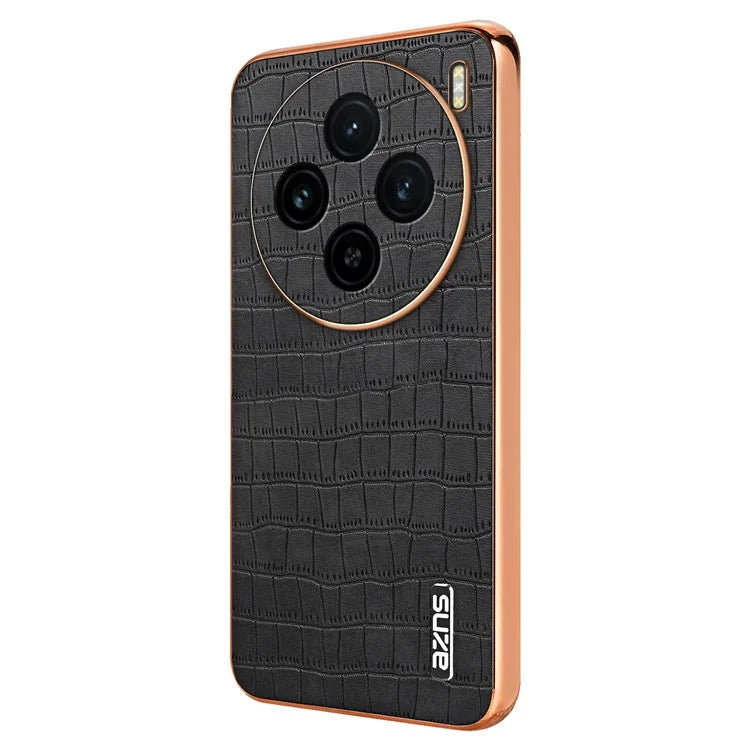 AZNS For vivo X100 5G Case Leather+TPU Electroplating Phone Cover Crocodile Texture