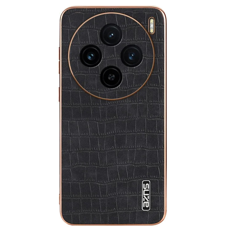 AZNS For vivo X100 5G Case Leather+TPU Electroplating Phone Cover Crocodile Texture