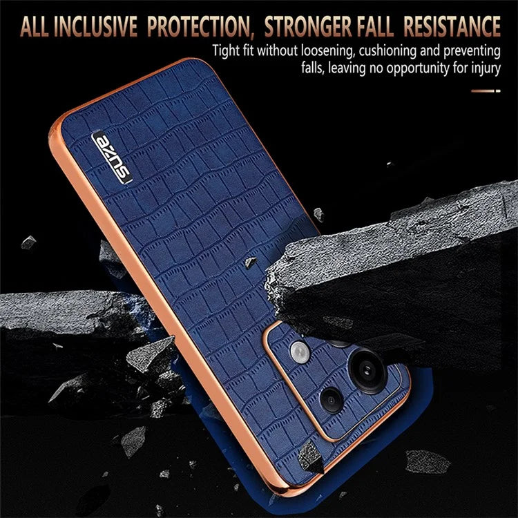 AZNS For Xiaomi Redmi Note 13 Pro 5G / Poco X6 5G Case PU Leather Back Cover Electroplating Edge