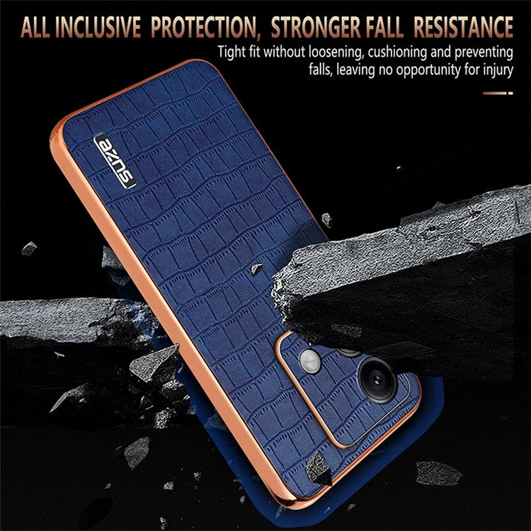 AZNS For Xiaomi Redmi Note 13 5G Case Crocodile Texture Electroplating Leather Back Phone Cover