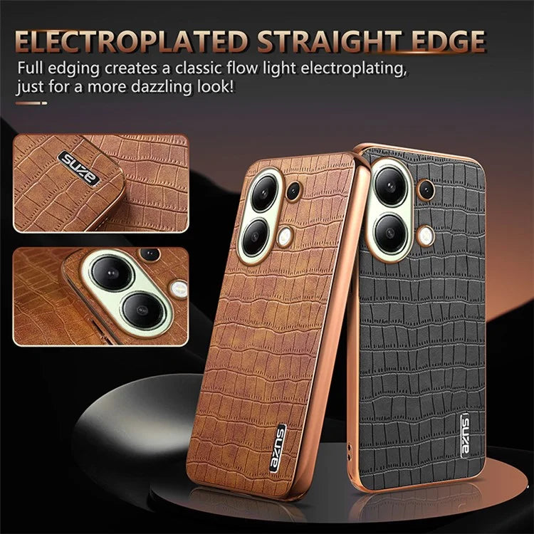 AZNS For Xiaomi Redmi Note 13 4G Case Electroplating Crocodile Texture PU+TPU Back Phone Cover