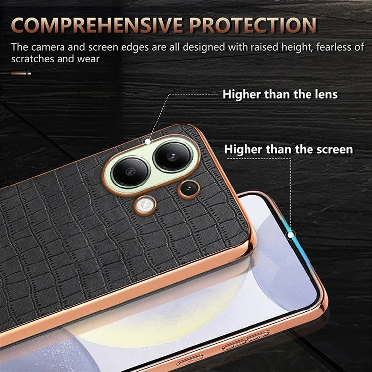 AZNS For Xiaomi Redmi Note 13 4G Case Electroplating Crocodile Texture PU+TPU Back Phone Cover