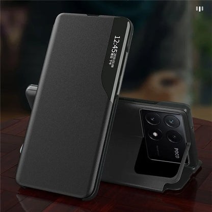 For Xiaomi Poco F6 Pro 5G / Redmi K70 5G / K70 Pro 5G Leather Case Stand Phone Cover with View Window