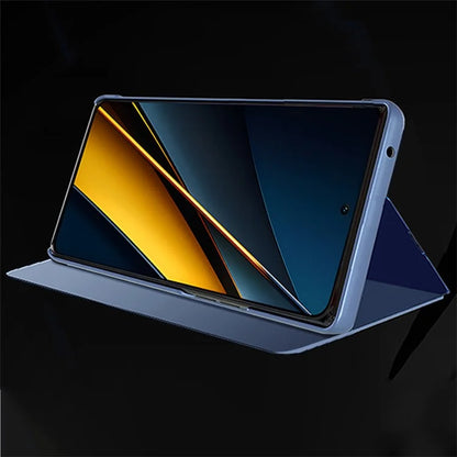 For Xiaomi Poco F6 Pro 5G / Redmi K70 5G / K70 Pro 5G Case Mirror Design Leather Phone Cover  /  Blue