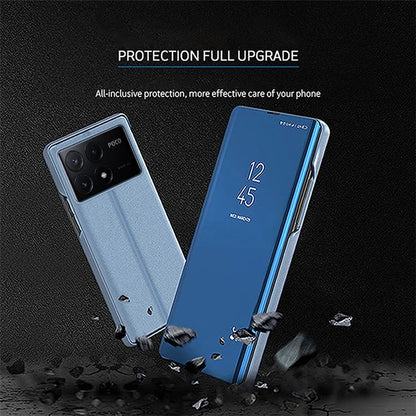 For Xiaomi Poco F6 Pro 5G / Redmi K70 5G / K70 Pro 5G Case Mirror Design Leather Phone Cover  /  Blue