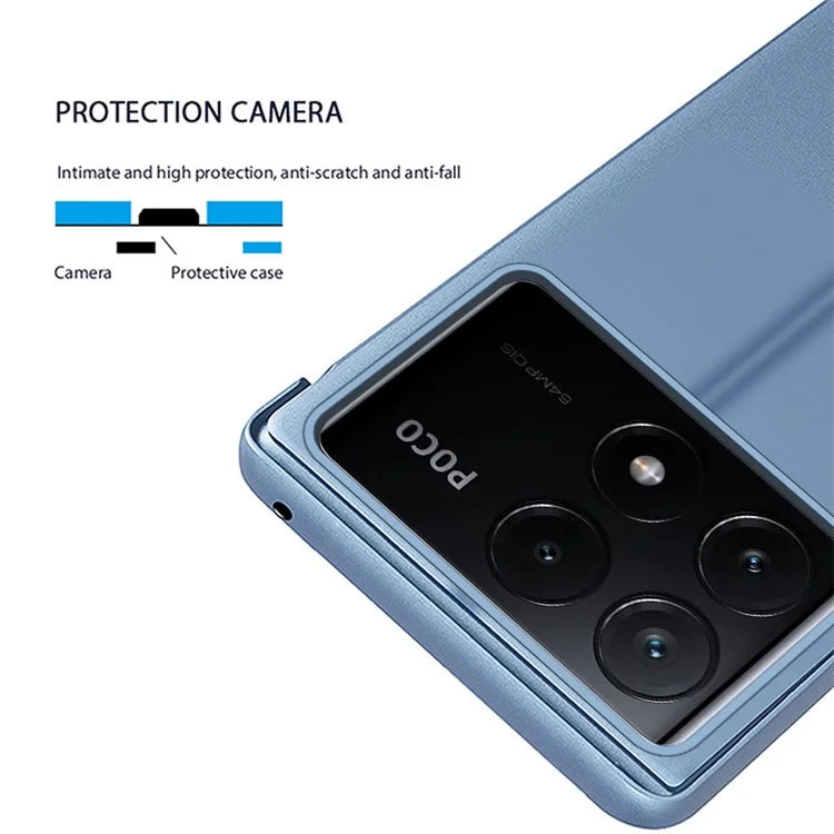 For Xiaomi Poco F6 Pro 5G / Redmi K70 5G / K70 Pro 5G Case Mirror Design Leather Phone Cover  /  Blue