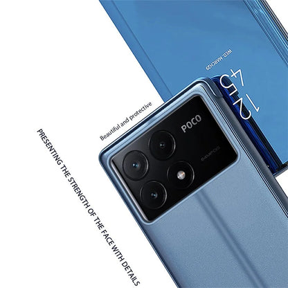 For Xiaomi Poco F6 Pro 5G / Redmi K70 5G / K70 Pro 5G Case Mirror Design Leather Phone Cover  /  Blue