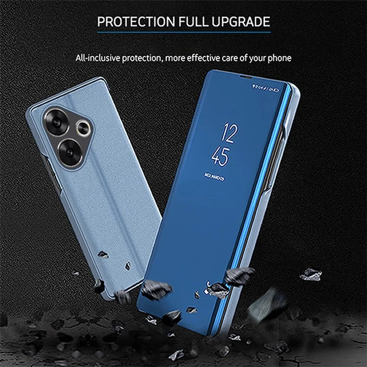 For Xiaomi Poco F6 5G / Redmi Turbo 3 5G Case View Window Stand Leather Phone Cover  /  Blue