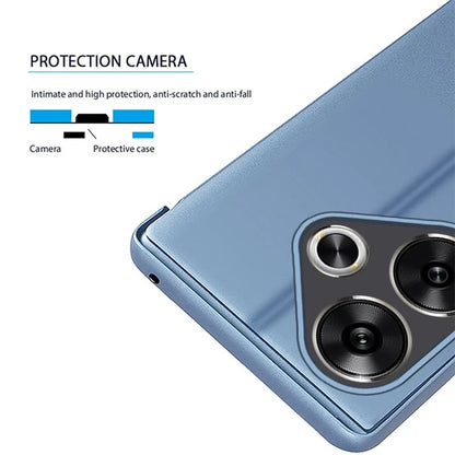For Xiaomi Poco F6 5G / Redmi Turbo 3 5G Case View Window Stand Leather Phone Cover  /  Blue