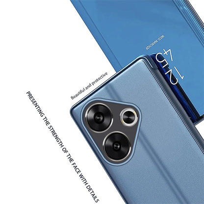 For Xiaomi Poco F6 5G / Redmi Turbo 3 5G Case View Window Stand Leather Phone Cover  /  Blue