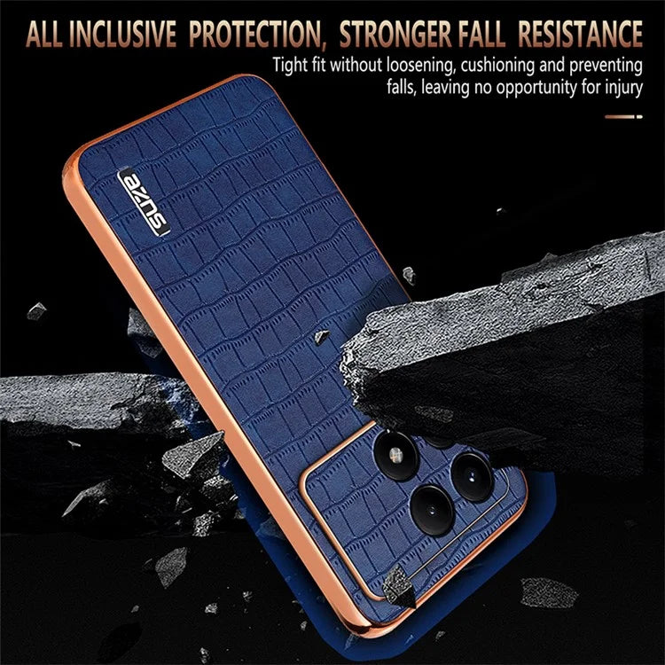 AZNS For Xiaomi Poco F6 Pro 5G / Redmi K70 5G / K70 Pro 5G Case PU Leather Back Cover Crocodile Texture Lens Protection