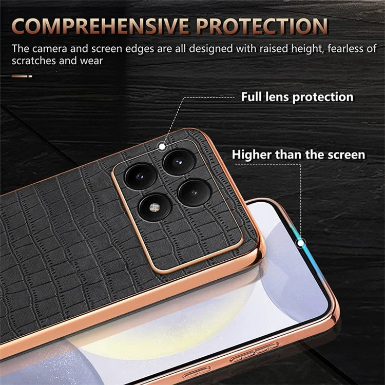 AZNS For Xiaomi Poco F6 Pro 5G / Redmi K70 5G / K70 Pro 5G Case PU Leather Back Cover Crocodile Texture Lens Protection
