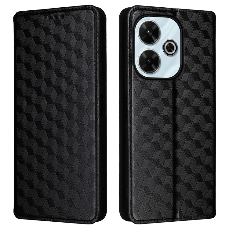 For Xiaomi Redmi 13 4G / Poco M6 4G / Redmi Note 13R 5G Case Magnetic Closure Rhombus Phone Cover
