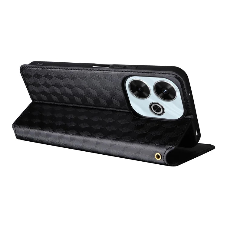 For Xiaomi Redmi 13 4G / Poco M6 4G / Redmi Note 13R 5G Case Magnetic Closure Rhombus Phone Cover