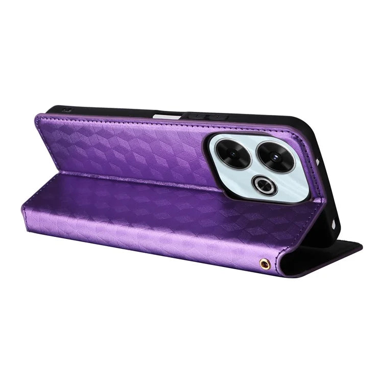 For Xiaomi Redmi 13 4G / Poco M6 4G / Redmi Note 13R 5G Case Magnetic Closure Rhombus Phone Cover