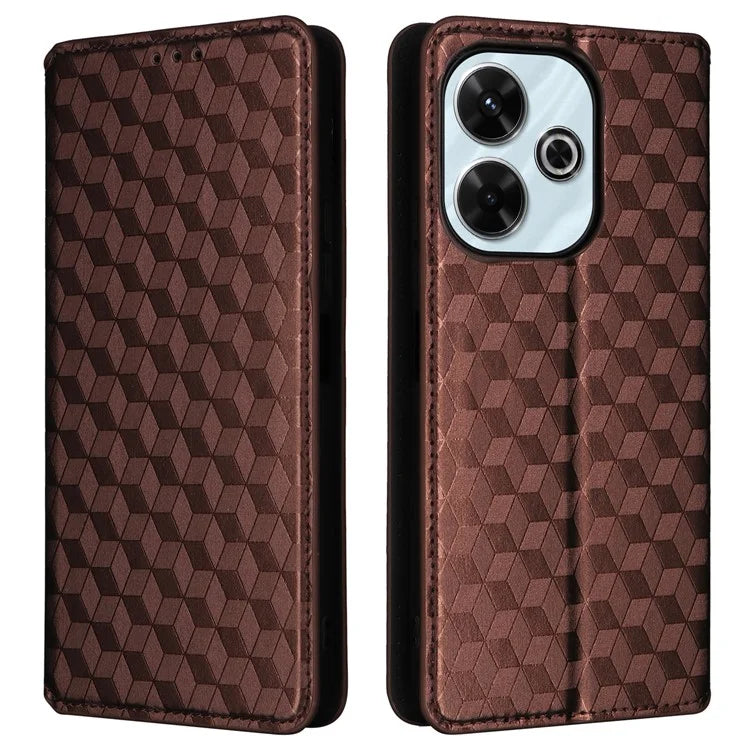 For Xiaomi Redmi 13 4G / Poco M6 4G / Redmi Note 13R 5G Case Magnetic Closure Rhombus Phone Cover
