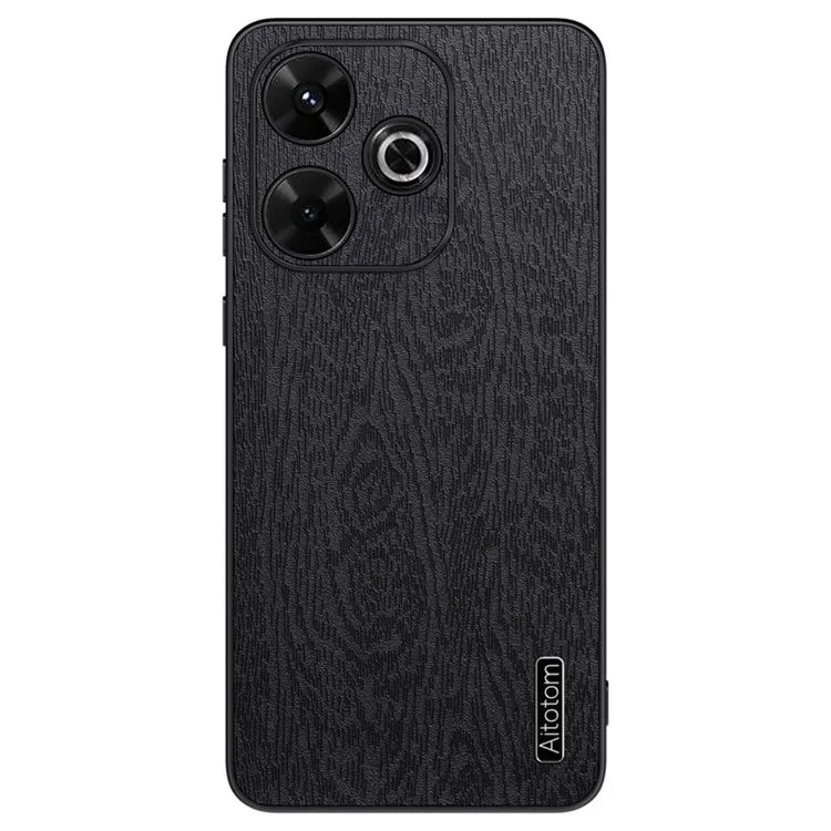 For Xiaomi Redmi Note 13R 5G Leather+PC+TPU  Wood Grain Phone Cover