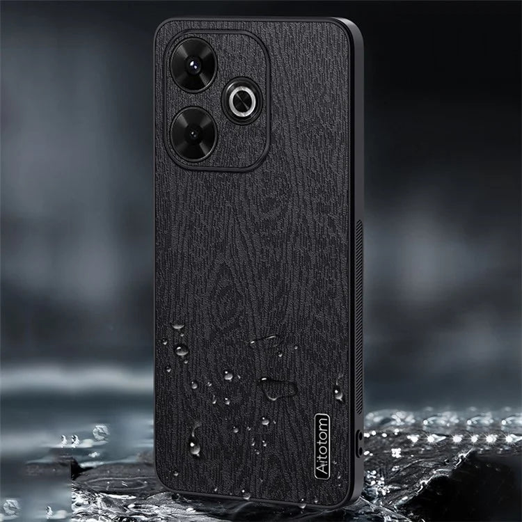 For Xiaomi Redmi Note 13R 5G Leather+PC+TPU  Wood Grain Phone Cover