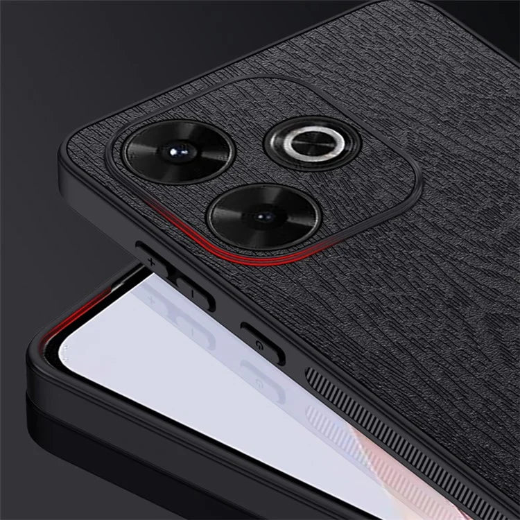 For Xiaomi Redmi Note 13R 5G Leather+PC+TPU  Wood Grain Phone Cover