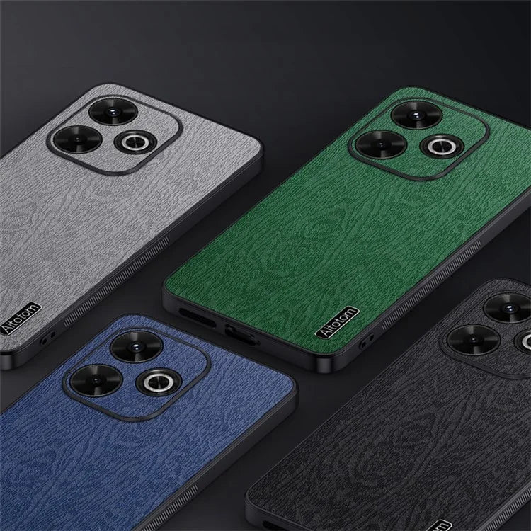 For Xiaomi Redmi Note 13R 5G Leather+PC+TPU  Wood Grain Phone Cover