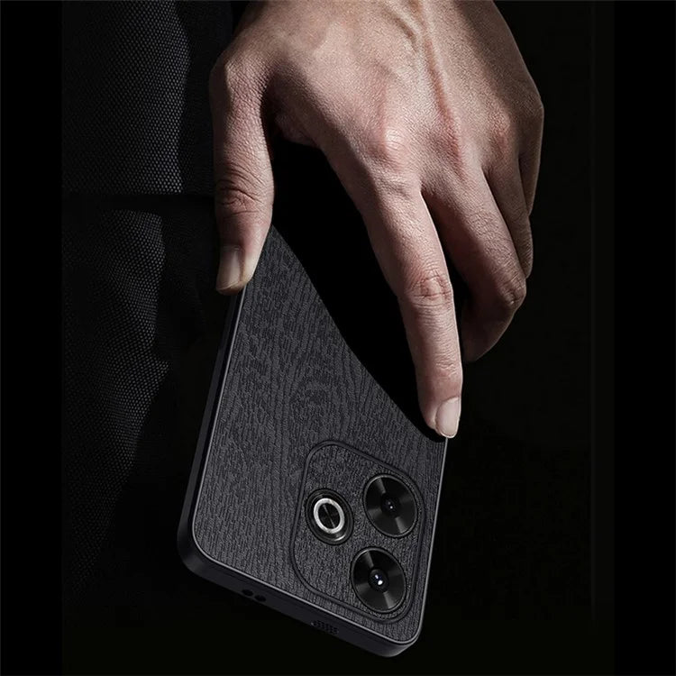 For Xiaomi Redmi Note 13R 5G Leather+PC+TPU  Wood Grain Phone Cover