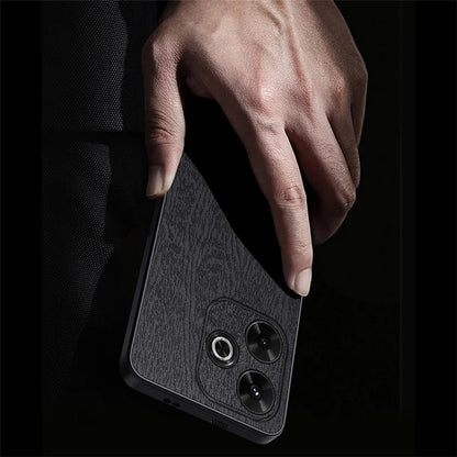 For Xiaomi Redmi Note 13R 5G Leather+PC+TPU  Wood Grain Phone Cover