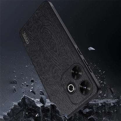 For Xiaomi Redmi Note 13R 5G Leather+PC+TPU  Wood Grain Phone Cover