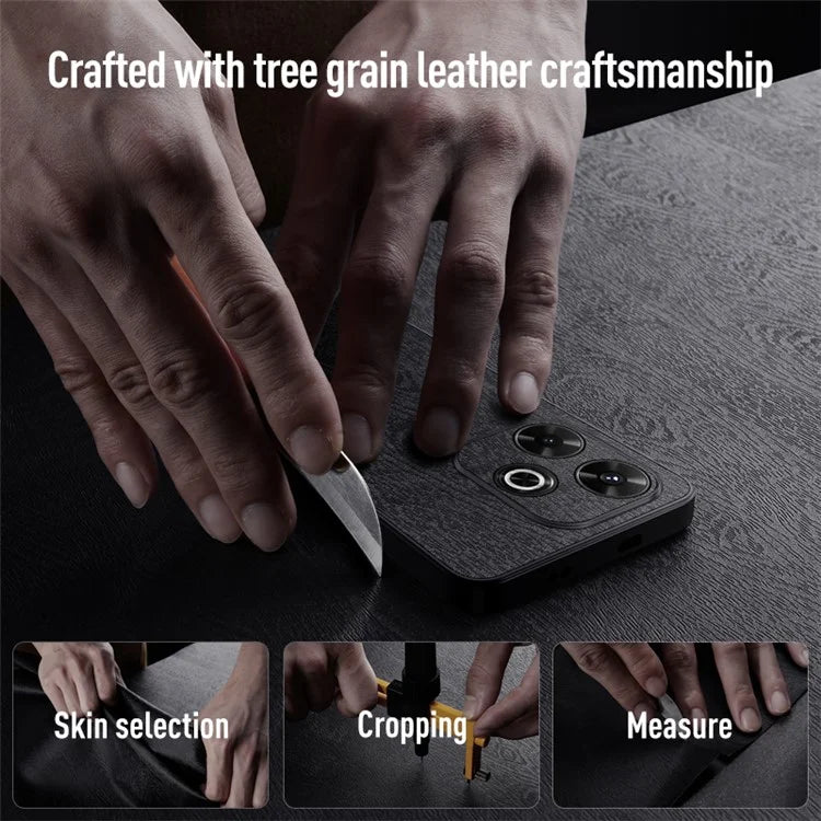 For Xiaomi Redmi 13 4G Case Wood Texture Leather+PC+TPU Hybrid Phone Cover