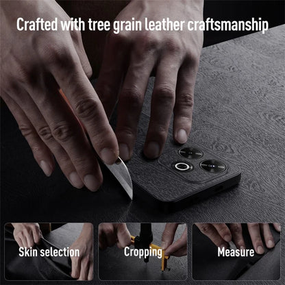 For Xiaomi Redmi 13 4G Case Wood Texture Leather+PC+TPU Hybrid Phone Cover