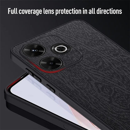 For Xiaomi Redmi 13 4G Case Wood Texture Leather+PC+TPU Hybrid Phone Cover