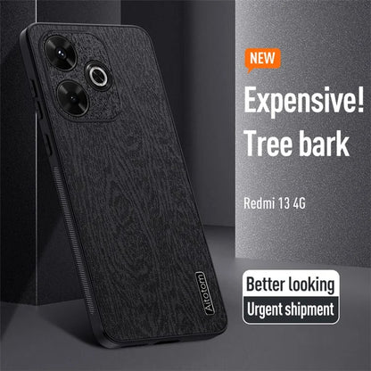 For Xiaomi Redmi 13 4G Case Wood Texture Leather+PC+TPU Hybrid Phone Cover
