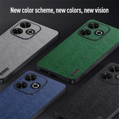 For Xiaomi Redmi 13 4G Case Wood Texture Leather+PC+TPU Hybrid Phone Cover