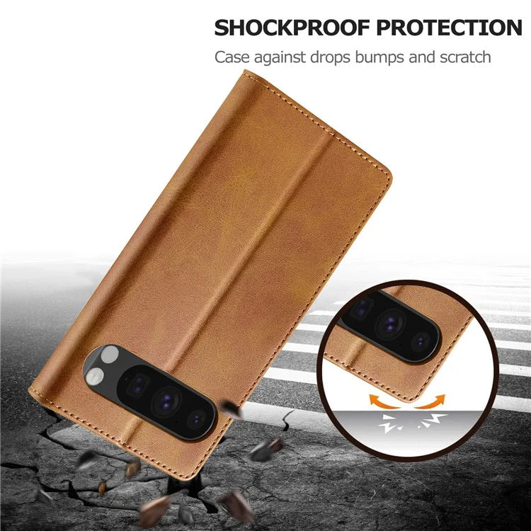 LC.IMEEKE For Google Pixel 9 Pro XL Case Calf Texture PU Leather Flip Phone Cover