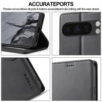 LC.IMEEKE For Google Pixel 9 Pro XL Case Calf Texture PU Leather Flip Phone Cover