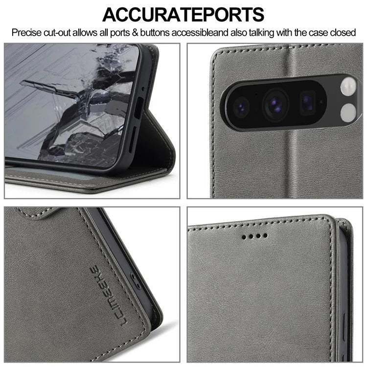 LC.IMEEKE For Google Pixel 9 Pro XL Case Calf Texture PU Leather Flip Phone Cover